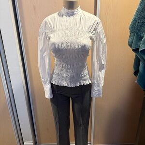 Ganni XS Elegant White Smocked Women's Top